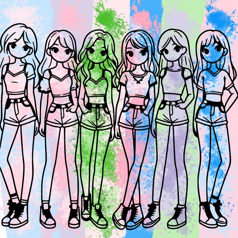 a group of girls wearing crop tops and shorts