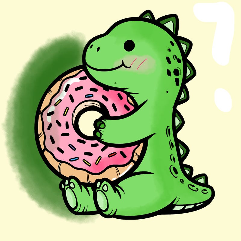 a dinosaur hugging a donut