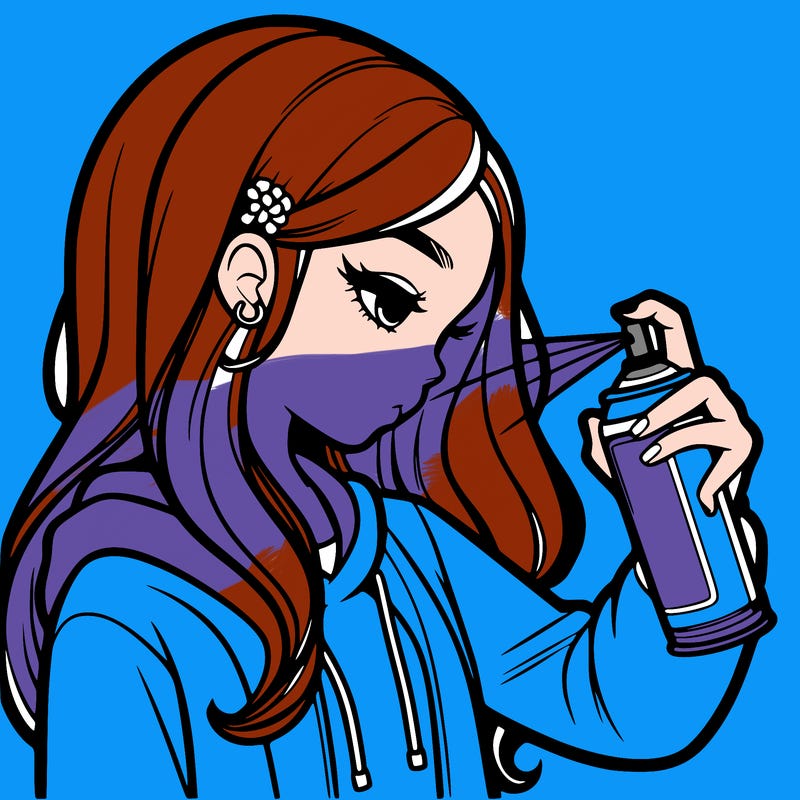 a realistic girl spray painting
