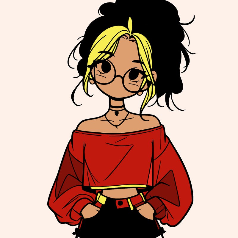 girl with a messy ponytail glasses a baggy crop top and jean shorts