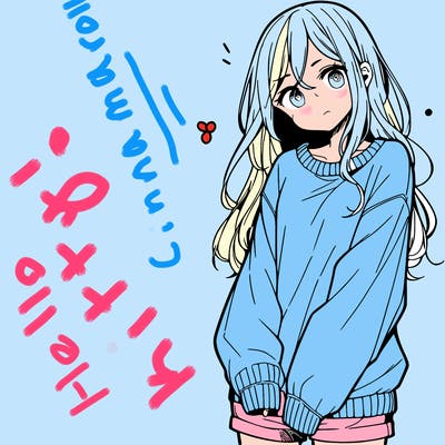 manga teen girl  in a sweater and baggy pants