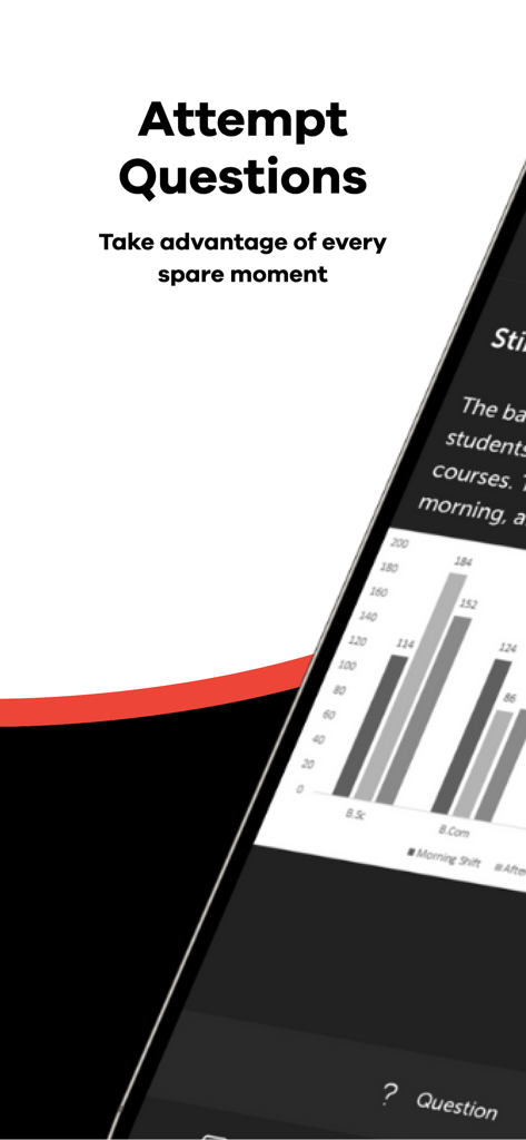 MedEntry - MedEntry app screen showing the Attempt Questions feature with a practice data interpretation bar chart.