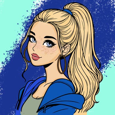 realistic girl with a high ponytail