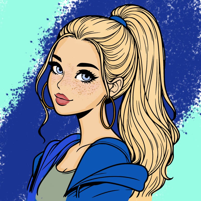 realistic girl with a high ponytail