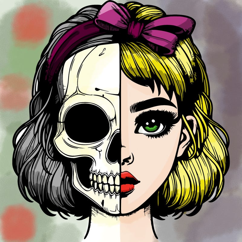 realistic girl with half skull mask