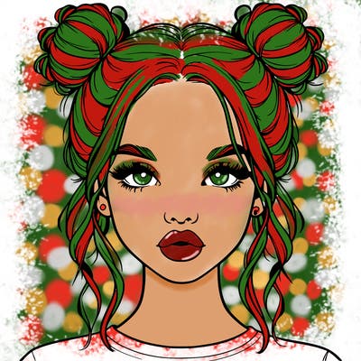 realistic girl with two buns in hair and lips