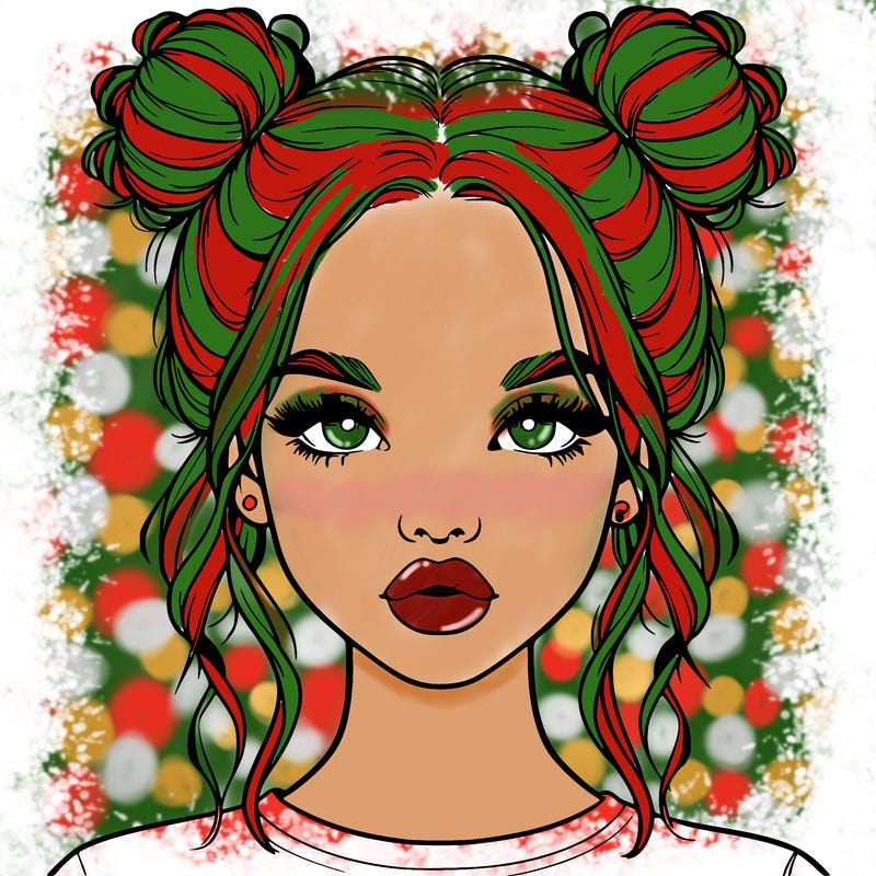 realistic girl with two buns in hair and lips