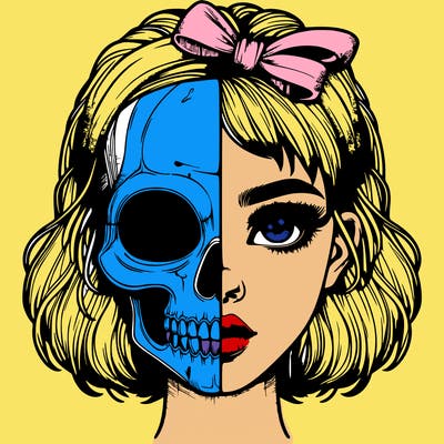 realistic girl with half skull mask