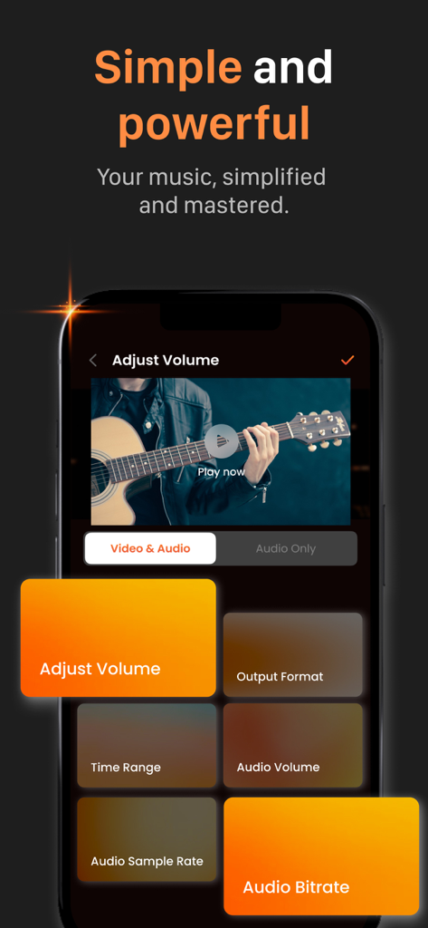 Mobile app interface for adjusting audio volume and output format