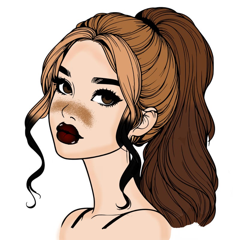 realistic girl with a ponytail on her hair and lips