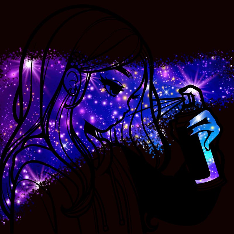 a realistic girl spray painting