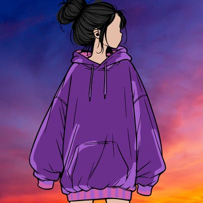 realistic girl with a oversized sweatshirt on and a bun