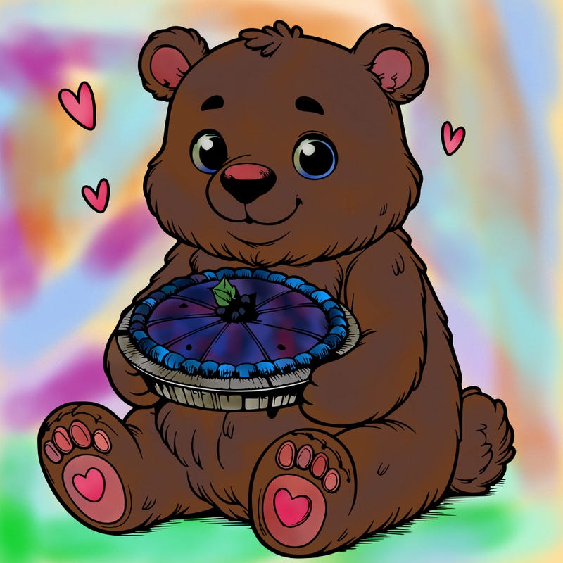 cute realistic bear holding a pie