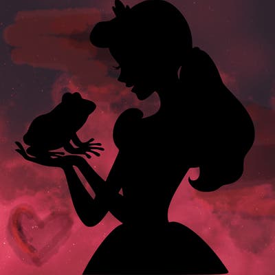a shadow of a princess holding a frog realistic
