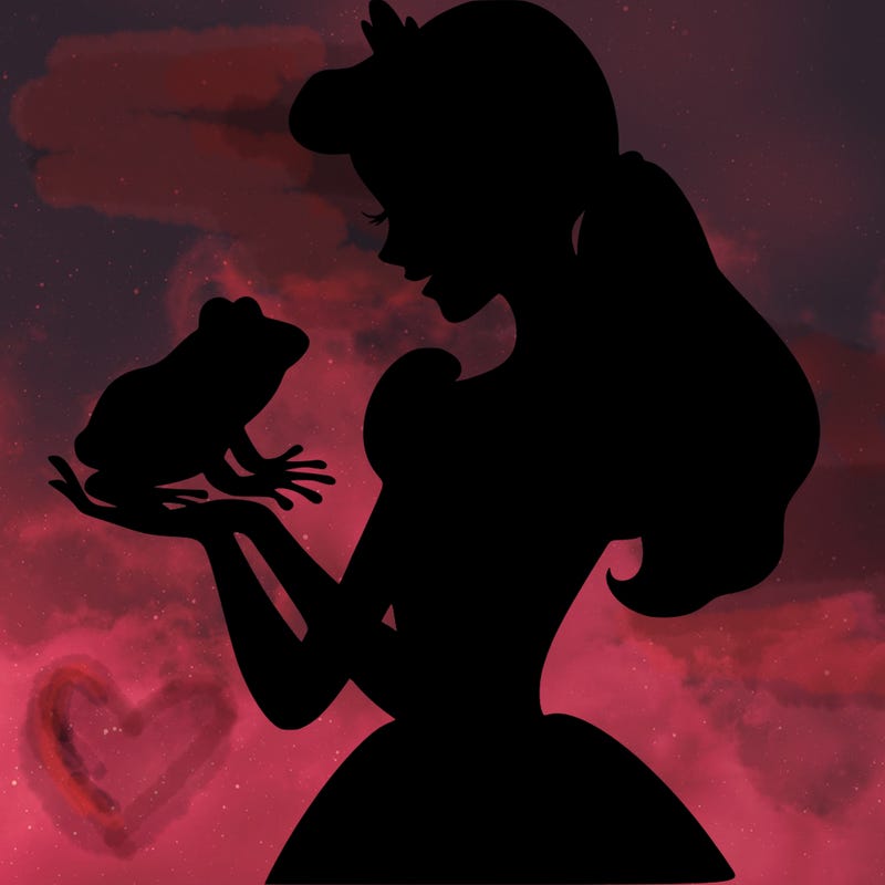 a shadow of a princess holding a frog realistic