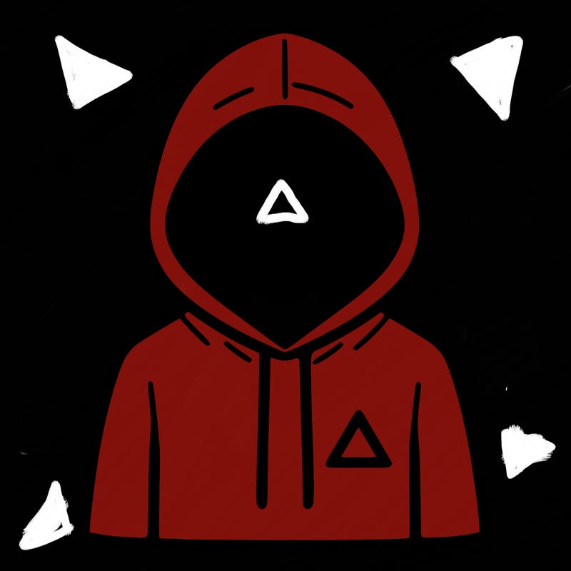 a person with non face waering a hoodie with a small triangle symbol
