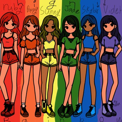 a group of girls wearing crop tops and shorts