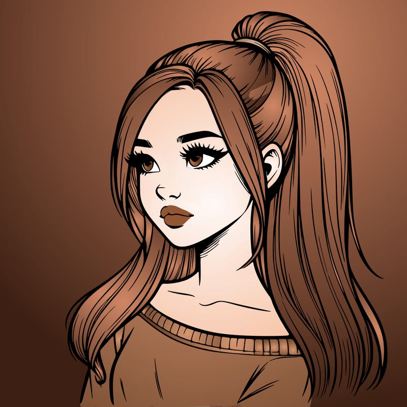 realistic girl with a high ponytail