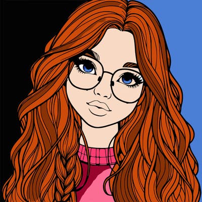 girl with long hair and freckles and glasses realistic
