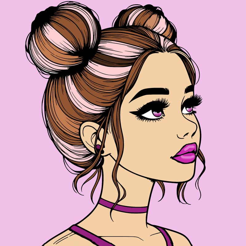 realistic girl with buns on the top of her head