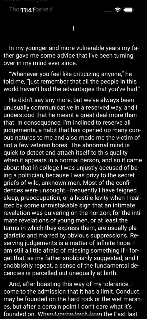 Inkwell - Customizable Ebooks - Reading interface of Inkwell app displaying a book in dark mode.