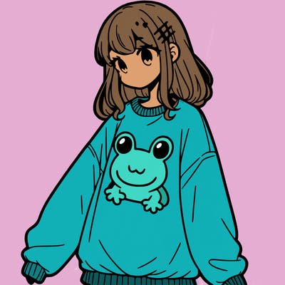 girl wearing frogging sweatshirt