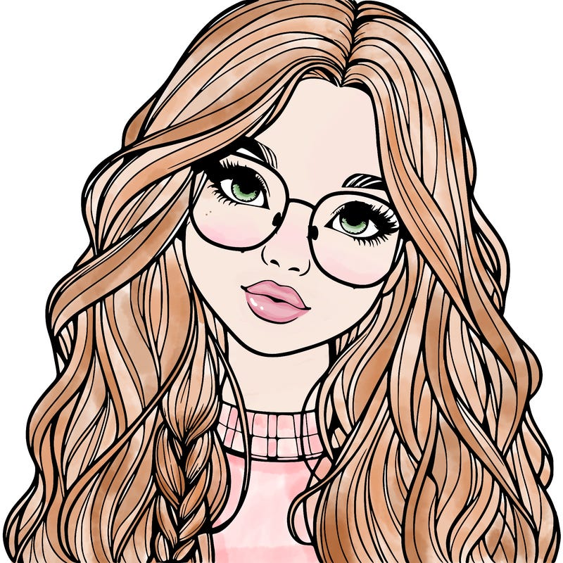 girl with long hair and freckles and glasses realistic