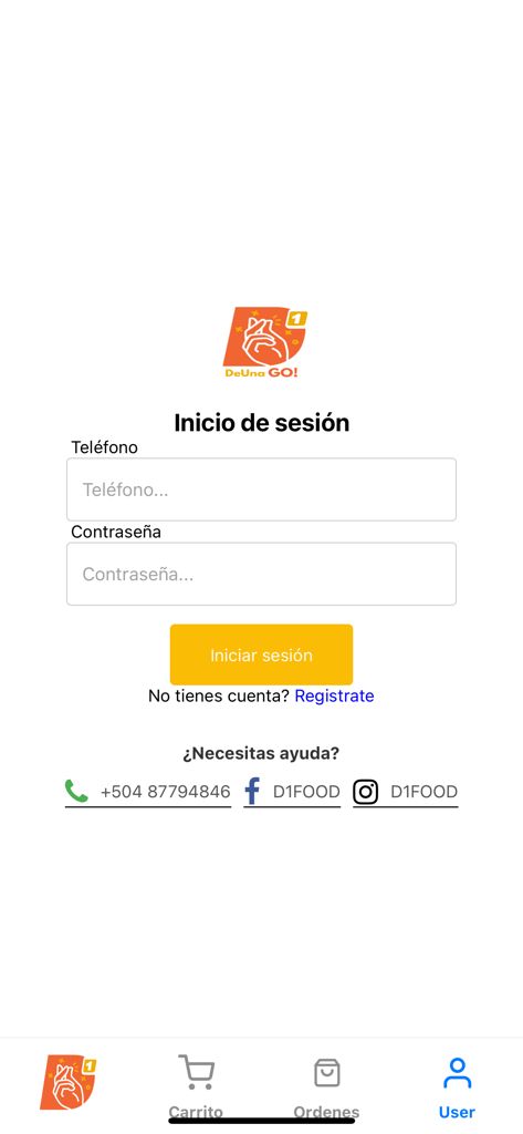 Deuna Go - Tela de login do aplicativo Deuna Go mostrando campos de entrada de telefone e senha em espanhol