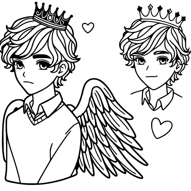 a beautiful teenage boy with a crown and wings