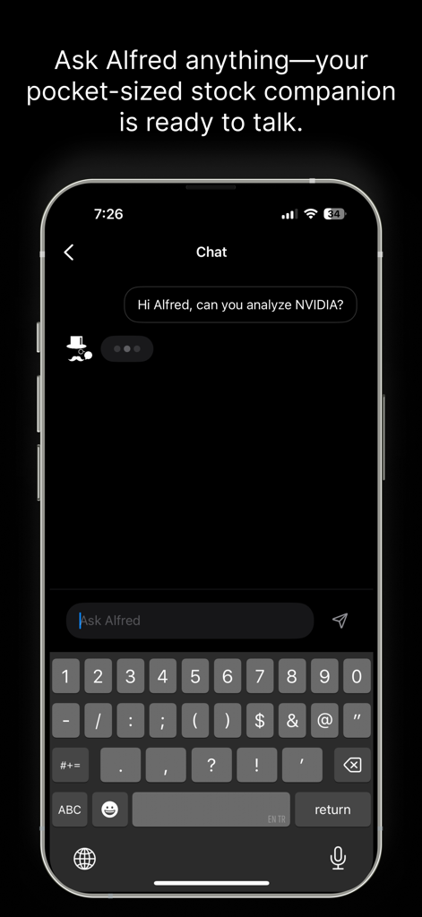 Alfred -Stock Market & Trading - AI chat interface in the Alfred app for analyzing stocks like NVIDIA