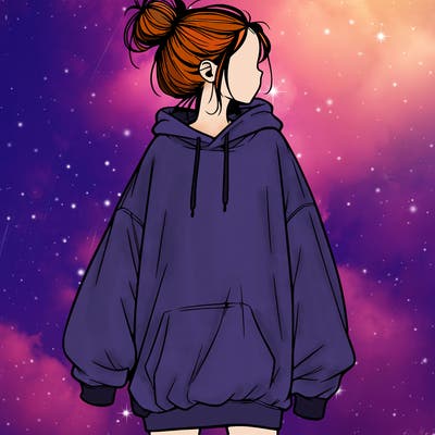 realistic girl with a oversized sweatshirt on and a bun