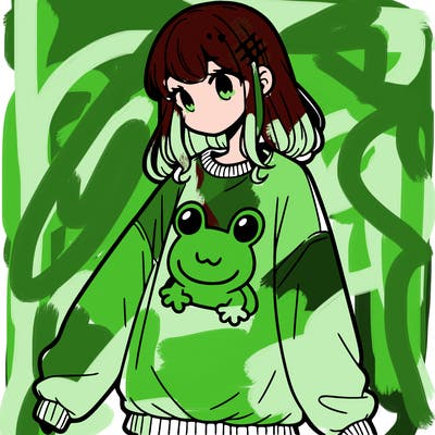 girl wearing frogging sweatshirt