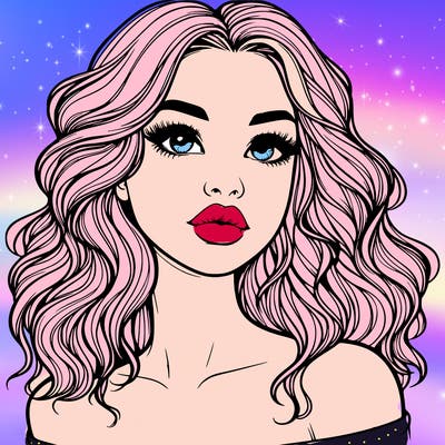 realistic girl with wavy hair and lips