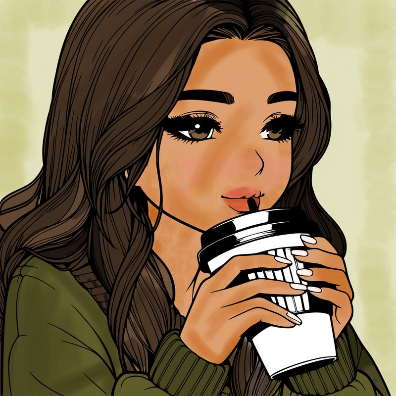 realistic girl drinking coffee