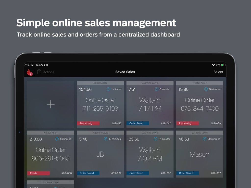 Lightspeed Retail POS (S) - Un dashboard centralizzato su iPad che mostra il monitoraggio delle vendite online e in negozio all'interno dell'app Lightspeed Retail POS.