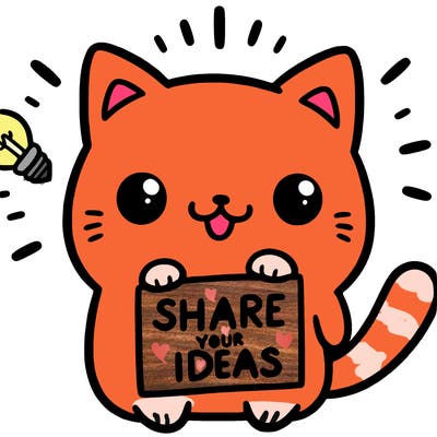 a cute cat saying share your ideas