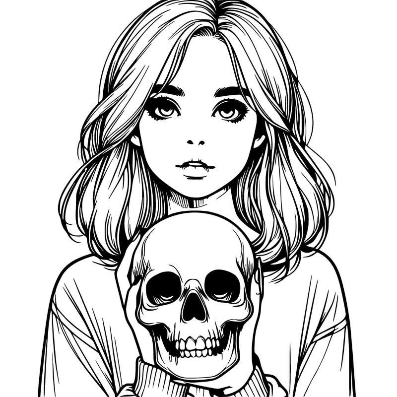 realistic girl holding a skull