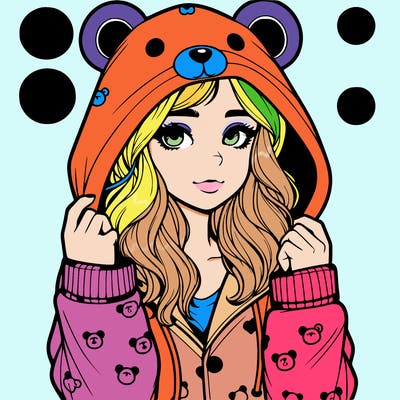 realistic girl in a animal pjs hoodie