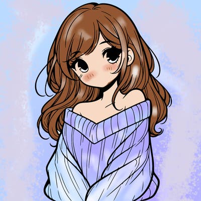 shy pretty girl wearing a sweater that is falling off one shoulder portrait