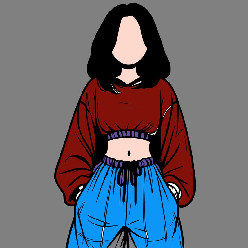 realistic girl faceless with baggy pants and a crop top