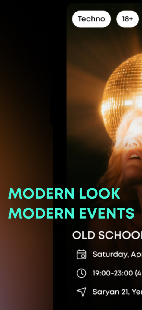 Frisson Events - Frisson Events app modern interface showing a techno music event