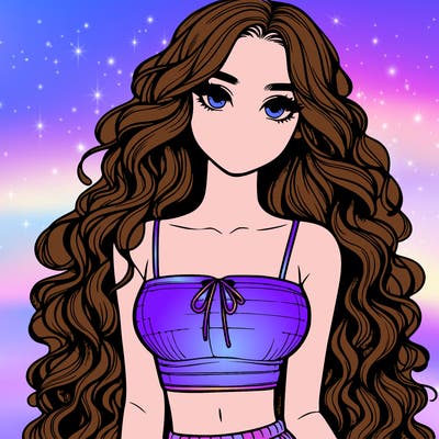 realistic girl with long curly hair and a crop top