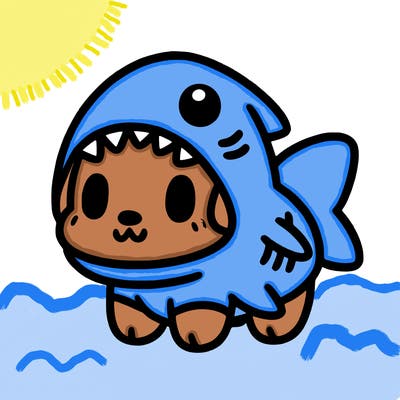 cute dog wearing a shark costume