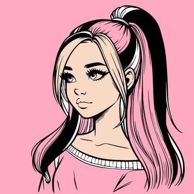 realistic girl with a high ponytail