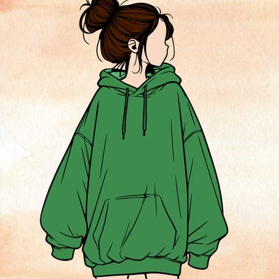 realistic girl with a oversized sweatshirt on and a bun