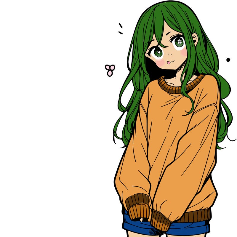 manga teen girl  in a sweater and baggy pants