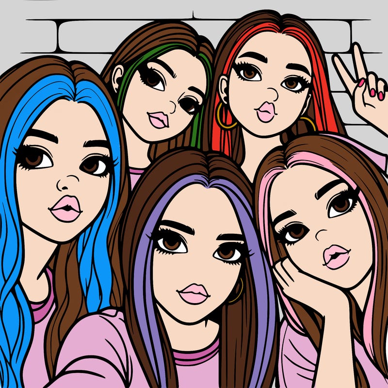 group of teen girls friends y2k up close in a selfie