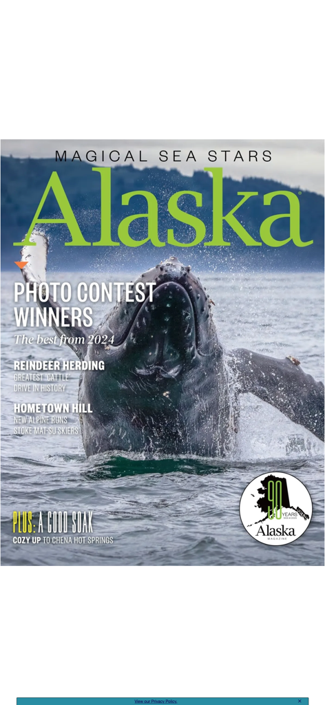 Alaska Magazine - Portada digital de Alaska Magazine con una ballena jorobada saltando.