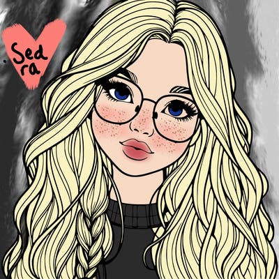 girl with long hair and freckles and glasses realistic