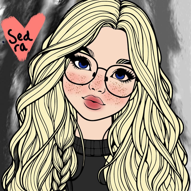 girl with long hair and freckles and glasses realistic